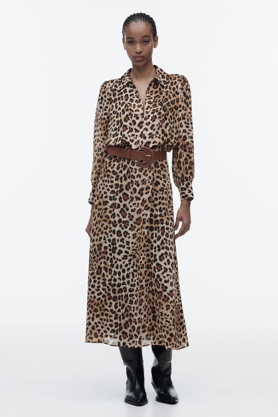 자라 레오파드 원피스 Zara BELTED ANIMAL PRINT DRESS,Black / Brown