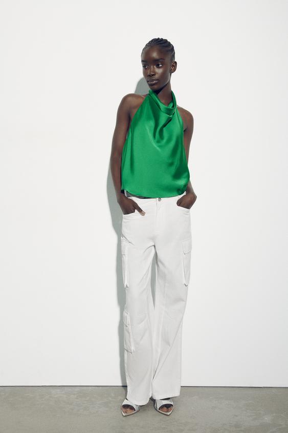 Zara green and white top Clearance
