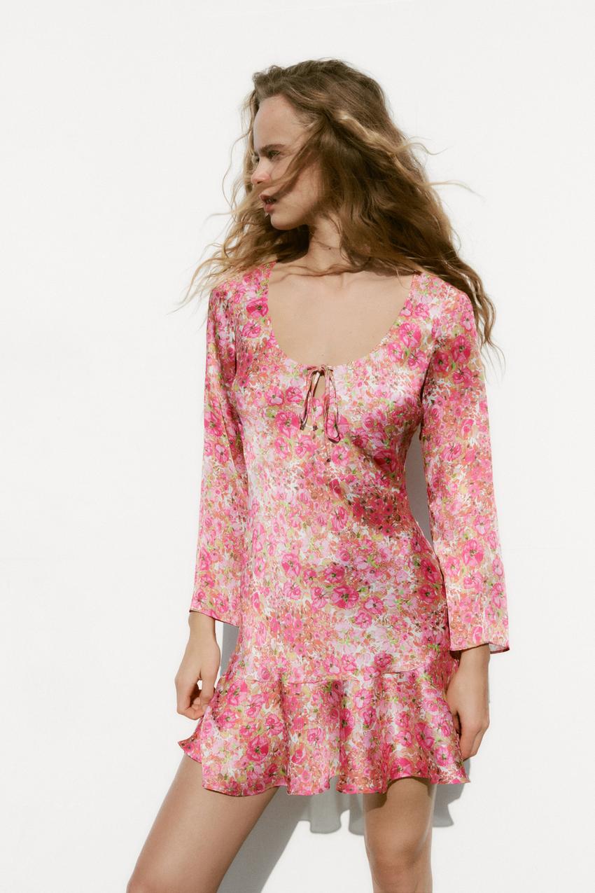 Pink flower dress zara Clearance