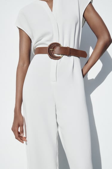 Image 0 of BELTED WIDE-LEG JUMPSUIT from Zara
