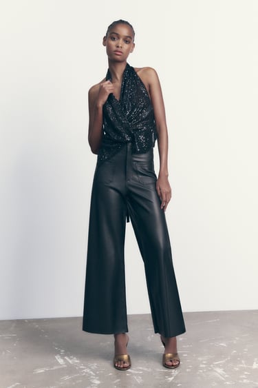 Image 0 of ZW THE MARINE STRAIGHT-LEG FAUX LEATHER TROUSERS from Zara