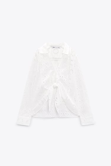 Image 0 of EMBROIDERED KNOTTED BLOUSE from Zara