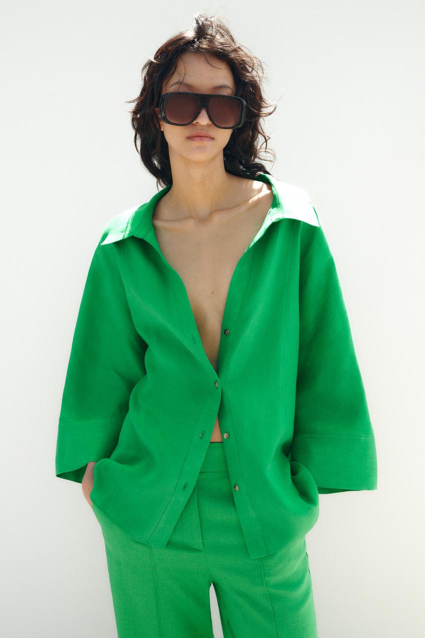 Green oversized shirt zara Clearance