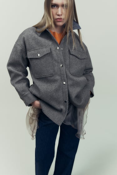 Image 0 of PLUSH OVERSHIRT WITH METAL BUTTONS from Zara