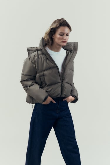 Image 0 of WATER AND WIND PROTECTION HOODED PUFFER JACKET from Zara