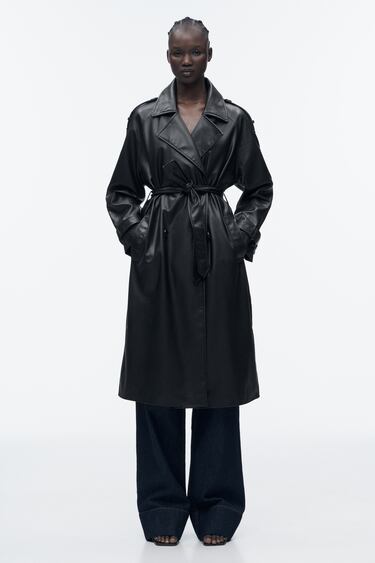 Image 0 of BELTED FAUX LEATHER TRENCH from Zara