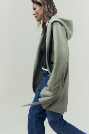 Image 0 of SOFT COAT WITH HOOD AND BELT from Zara