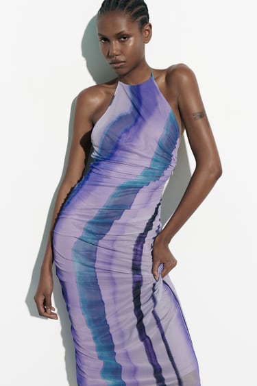 Image 0 of PRINTED TULLE MIDI DRESS from Zara