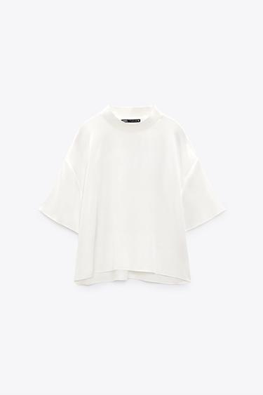 TOP POPELÍN COMBINADO - Blanco de Zara