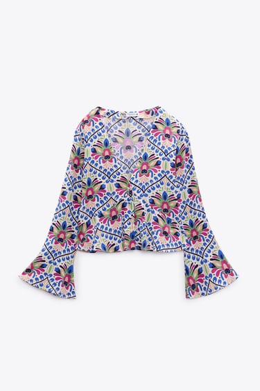 Image 0 of BELL SLEEVE PRINTED SHIRT from Zara
