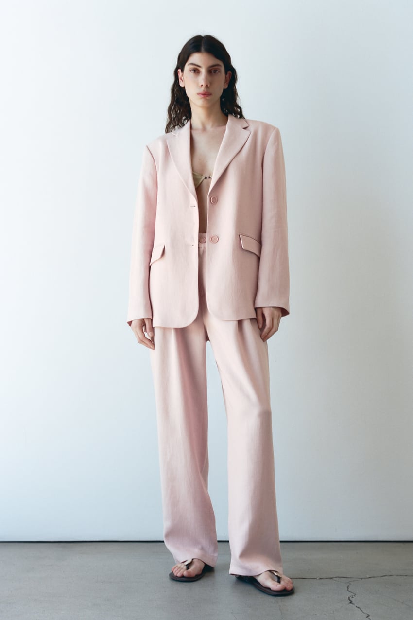 Linen Blend Straight Cut Blazer - Pale Pink | Zara United States