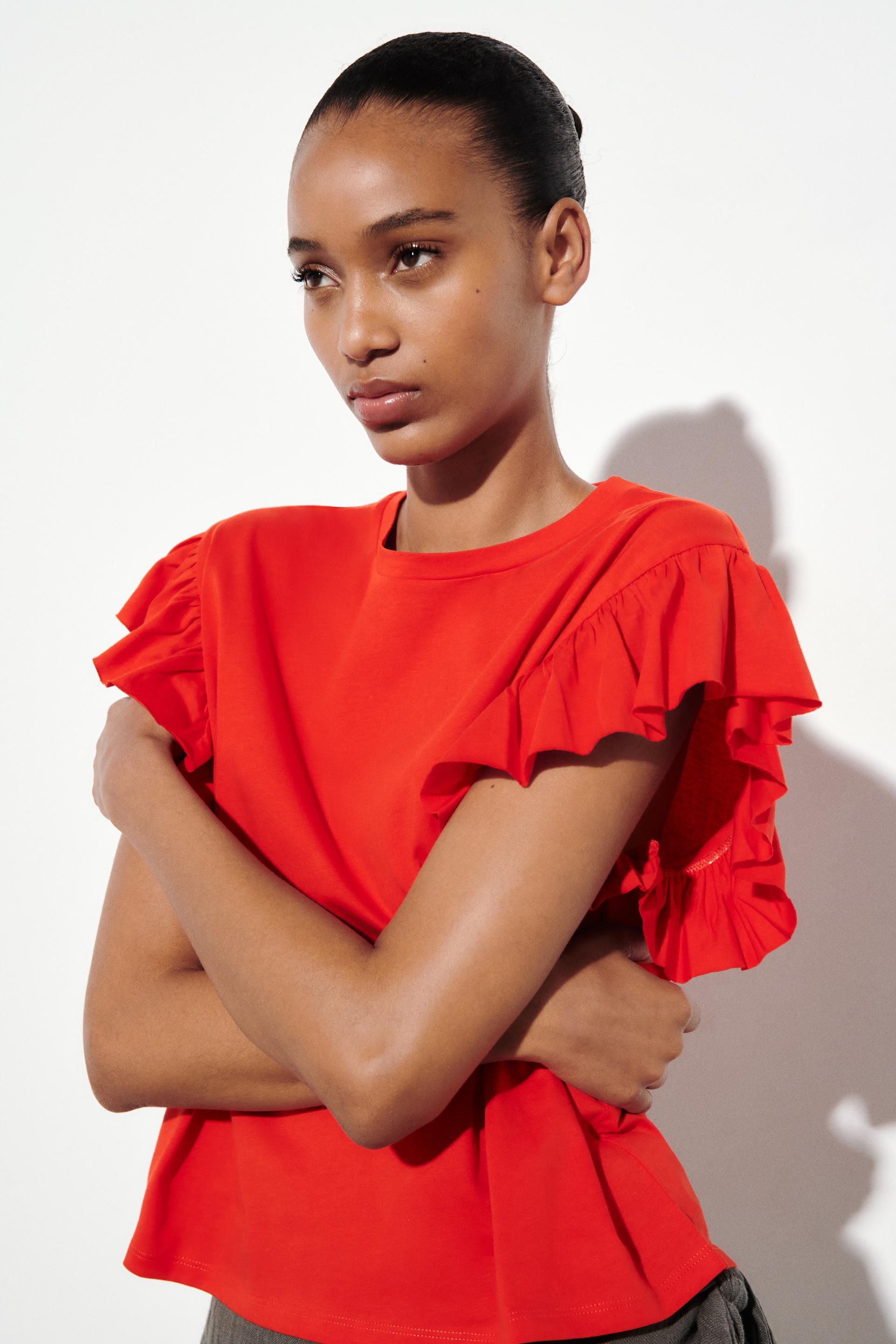 Zara red ruffle blouse Clearance