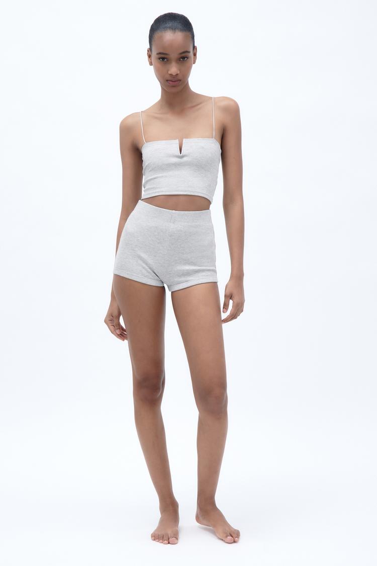 White ribbed shorts zara Clearance
