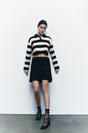 Image 0 of STRIPED CROP KNIT SWEATER from Zara