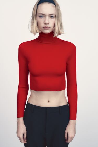 Image 0 of CROPPED KNIT HIGH NECK SWEATER from Zara