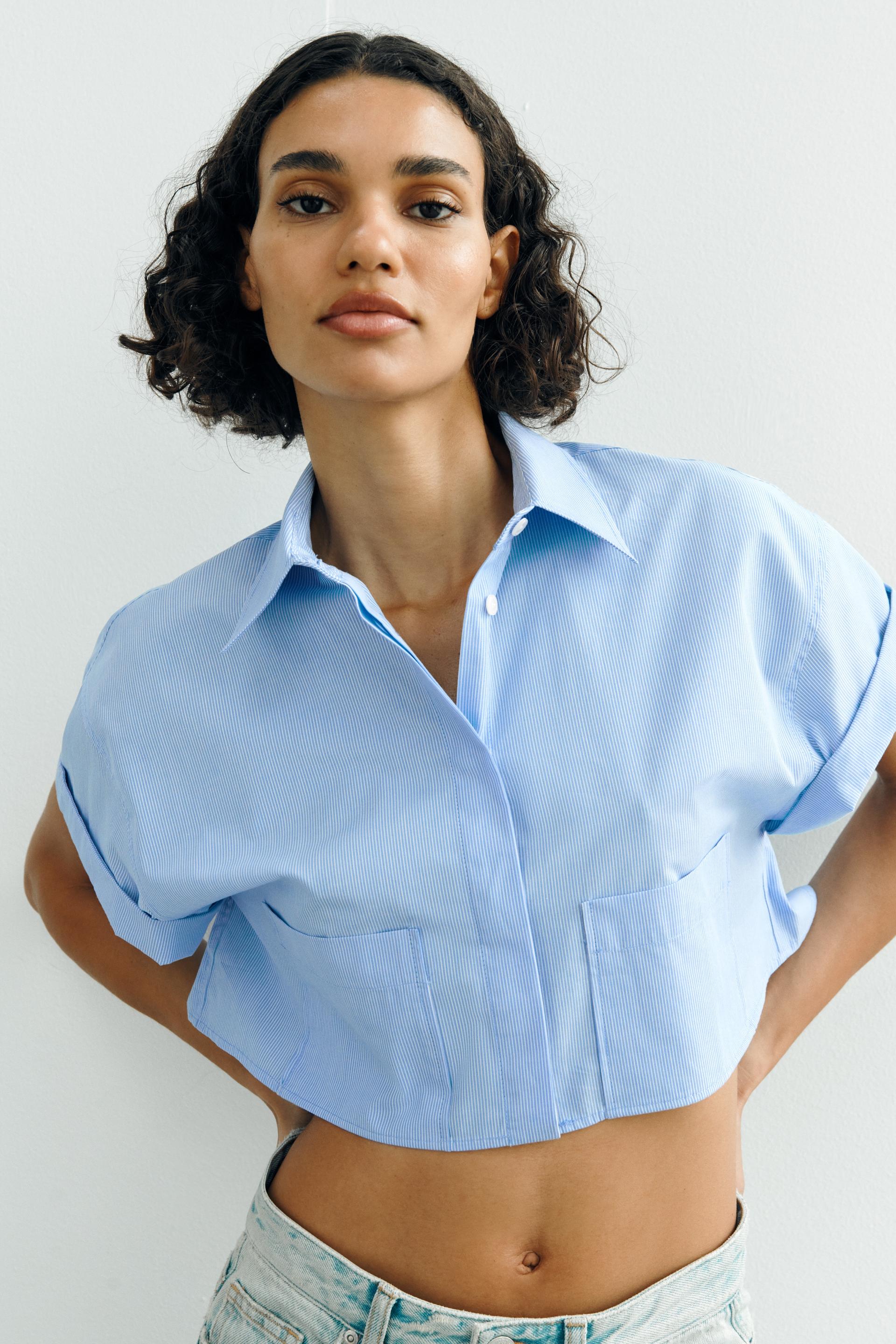 Cropped button down shirt zara Clearance