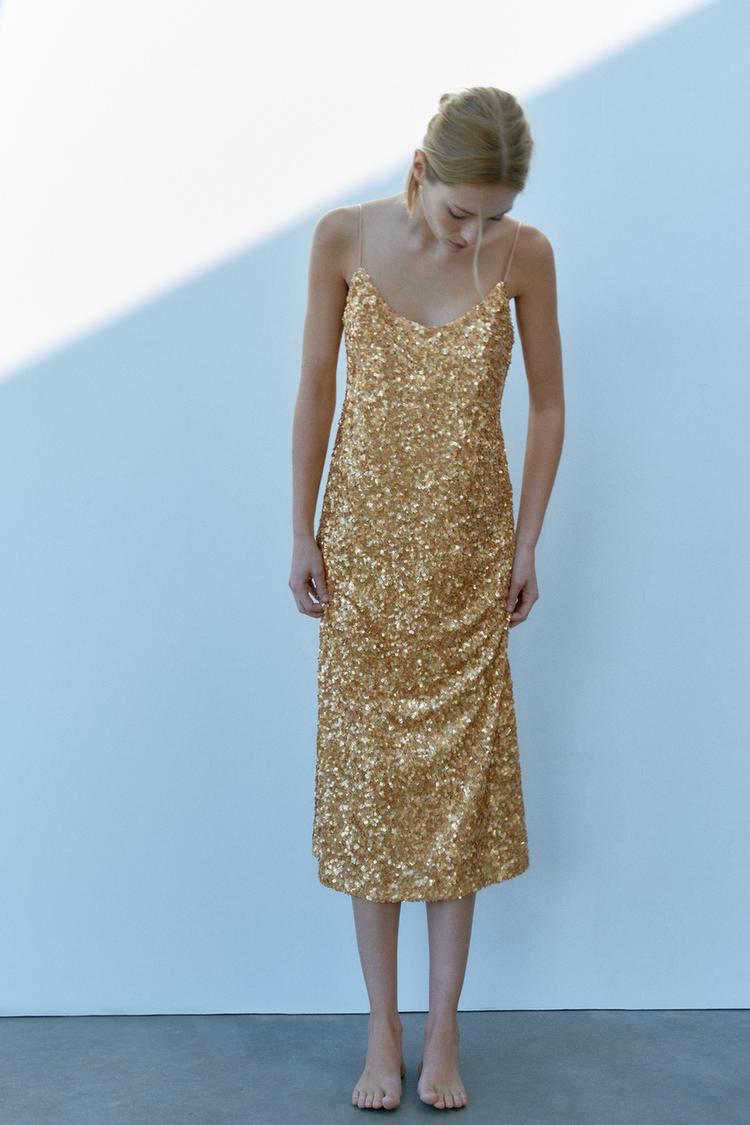 Zara Sequinned Knit Slip Dress - 03920017-303