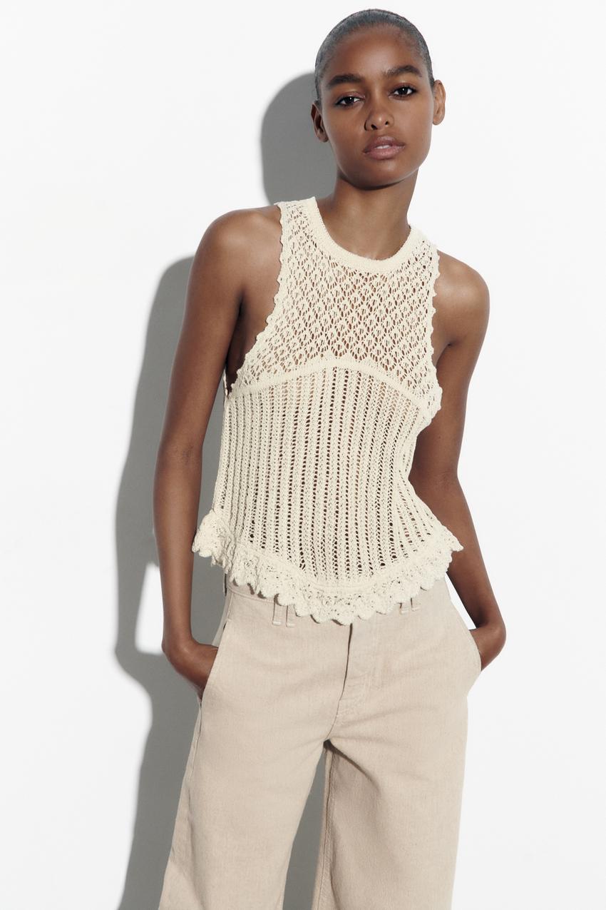 Zara pointelle knit top Clearance
