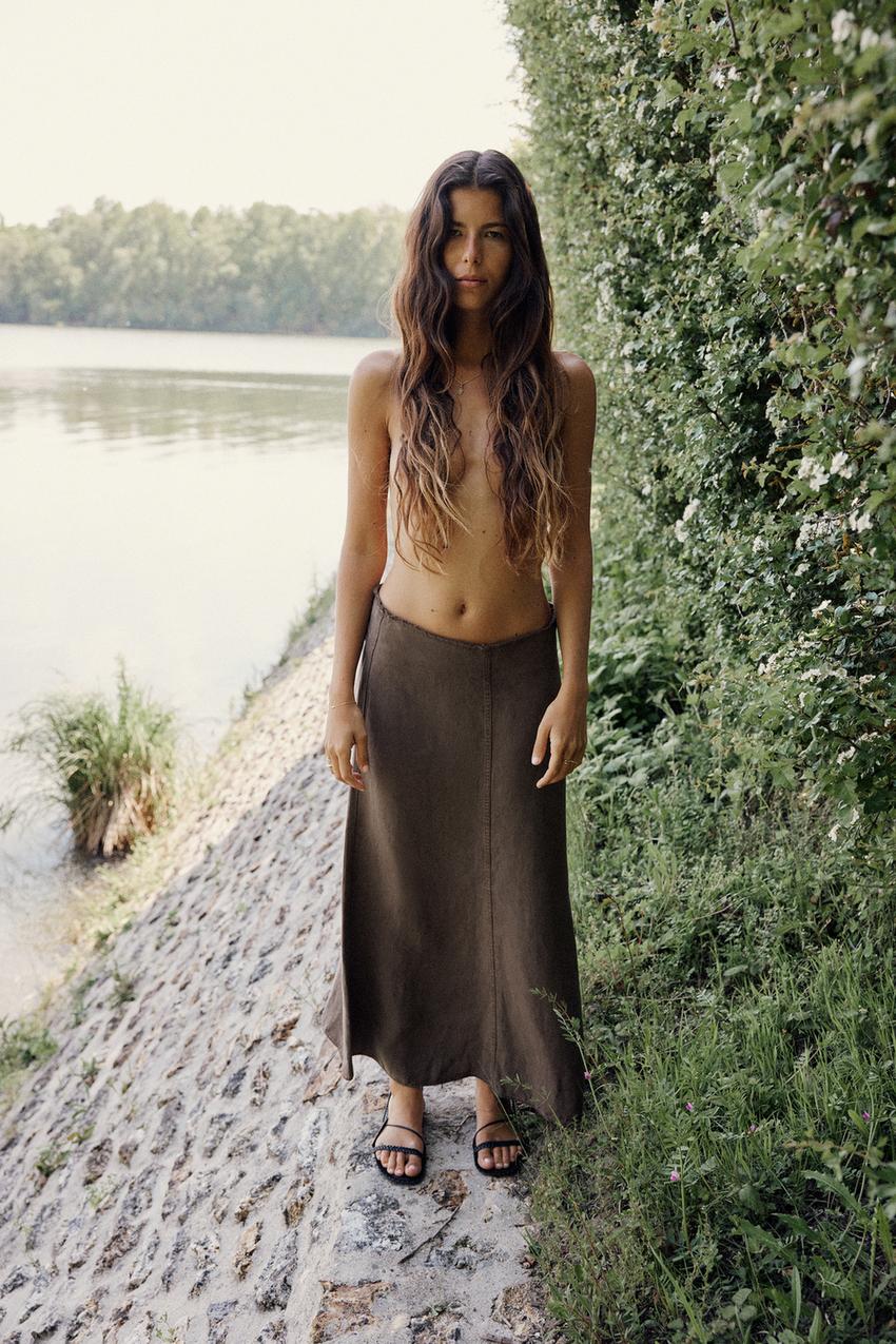 Linen blend midi skirt zara Clearance