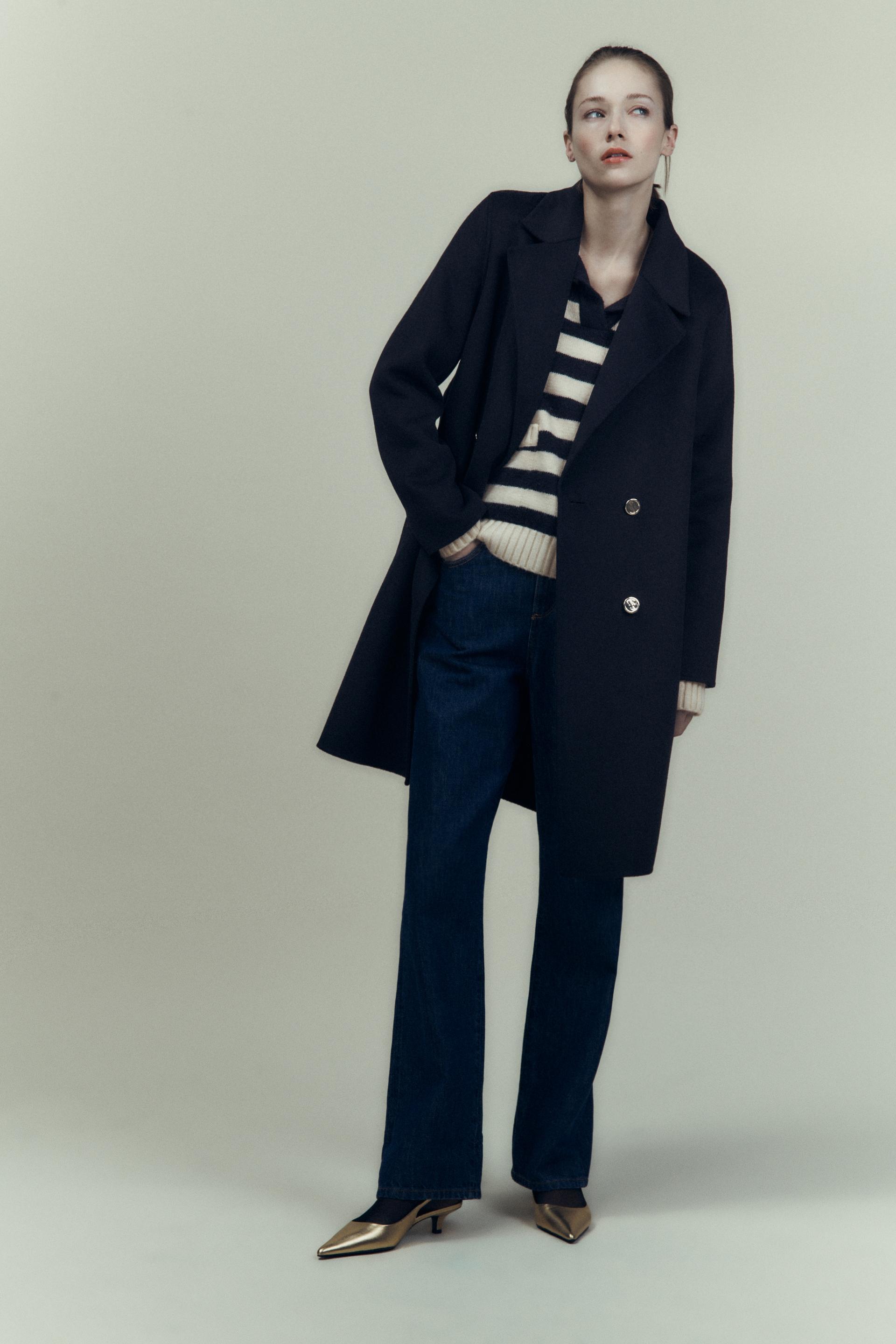Zara navy double breasted coat Clearance