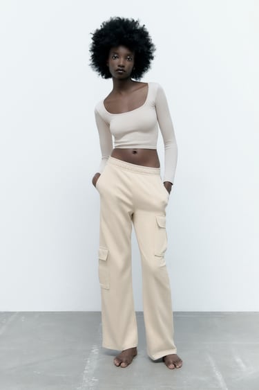 Image 0 of PLUSH JERSEY CARGO TROUSERS from Zara