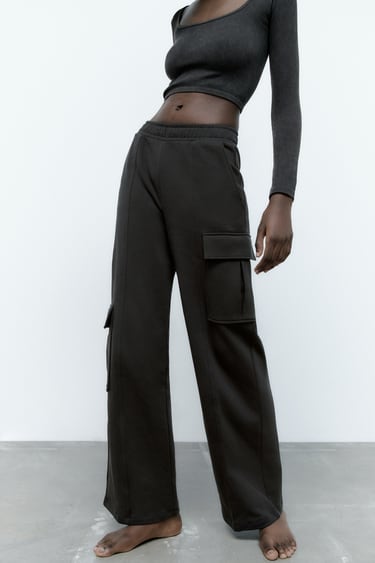 Image 0 of PLUSH JERSEY CARGO TROUSERS from Zara
