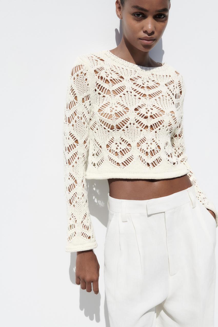 Zara pointelle sweater Outlet