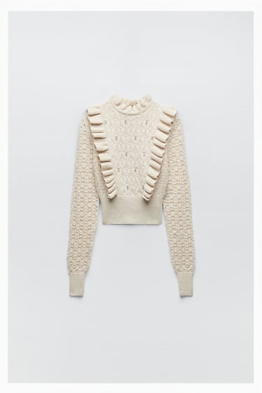 Image 0 of RUFFLED KNIT PEARL SWEATER from Zara