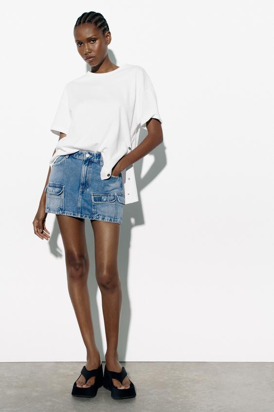DENIM CARGO SKIRT TRF - Blue | ZARA United States cargo skirt denim
