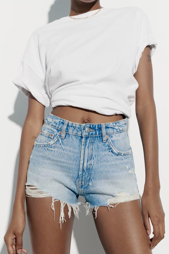 Zara distressed denim shorts Clearance