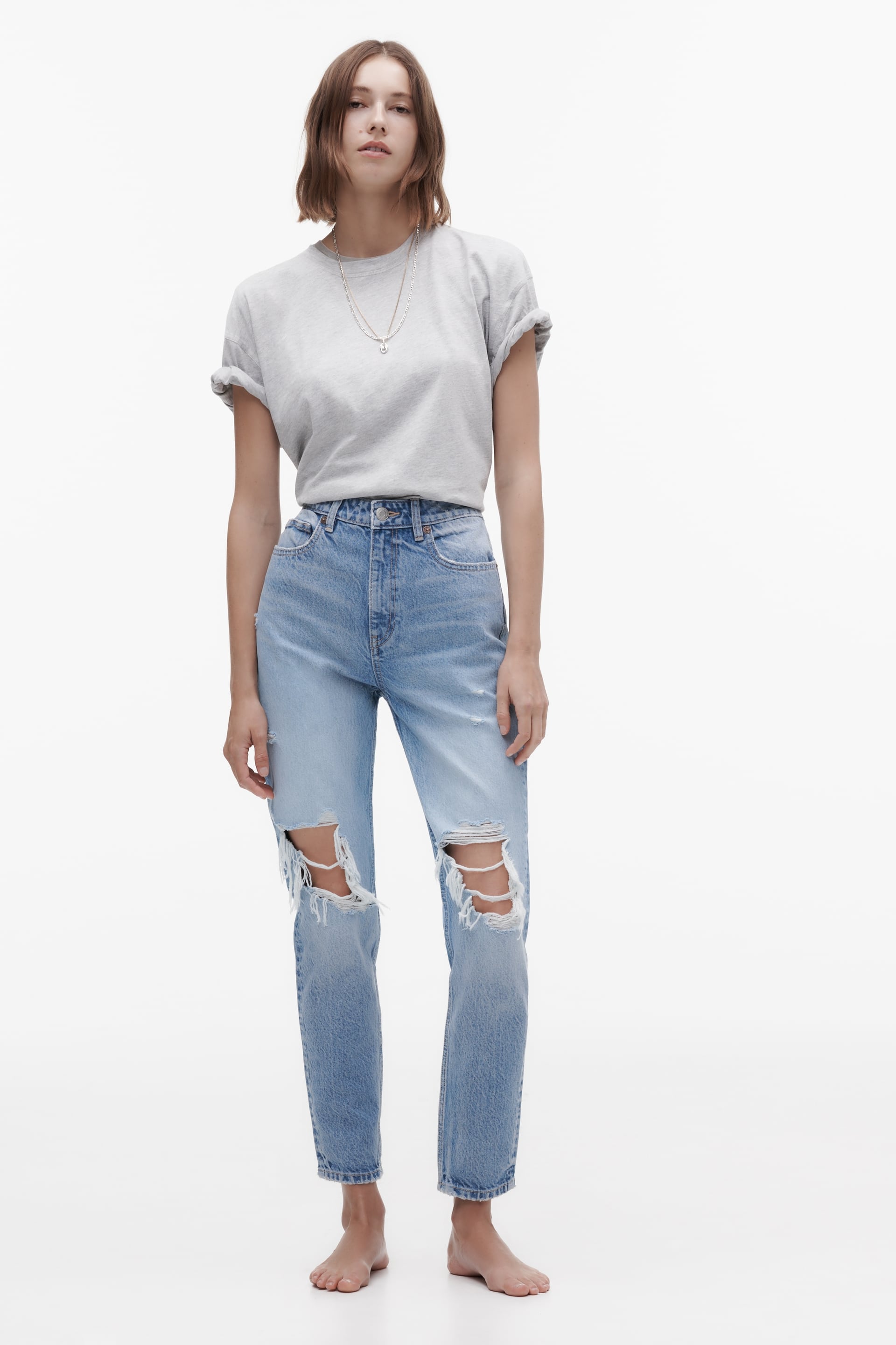 density Positive rival TRF RIPPED MOM FIT JEANS - Light blue | ZARA United States