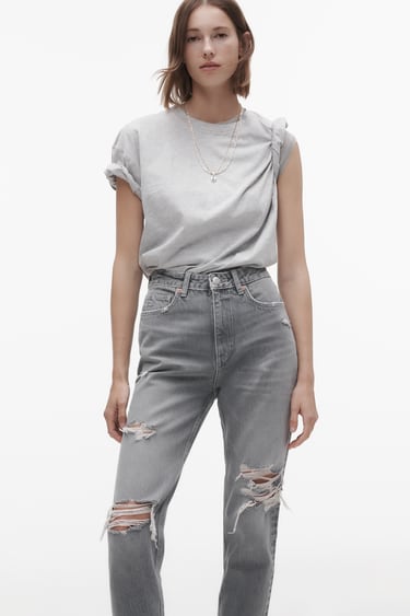 Kruiden Taalkunde Humaan TRF HIGH RISE MOM FIT RIPPED JEANS - Anthracite grey | ZARA United States