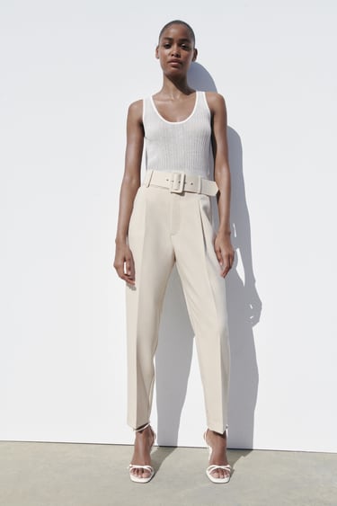 Image 0 of PANTS WITH FABRIC-COVERED BELT from Zara