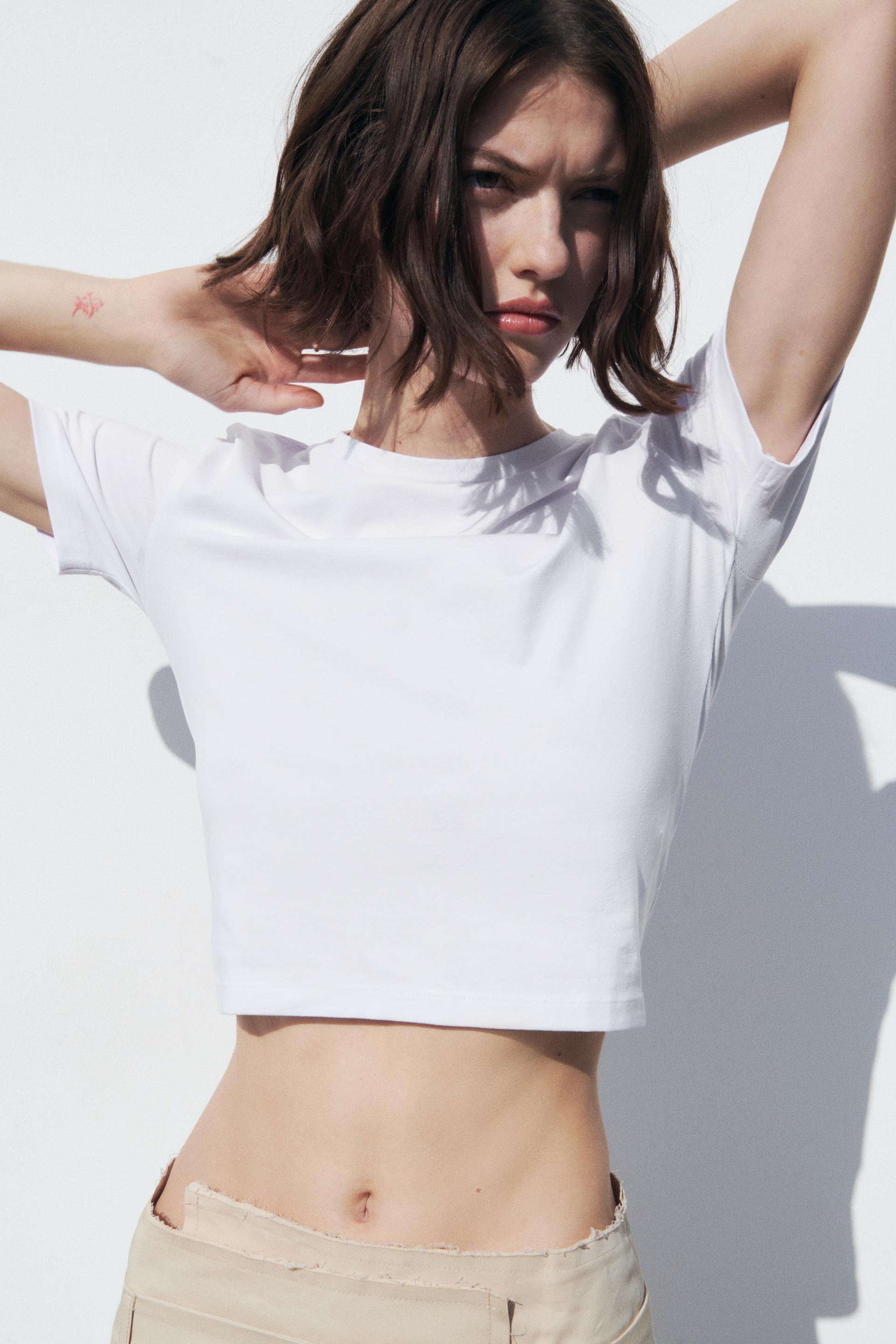 Zara cropped white t shirt Clearance