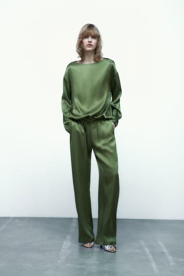 Image 0 of FLOWING SATIN-FINISH TROUSERS from Zara