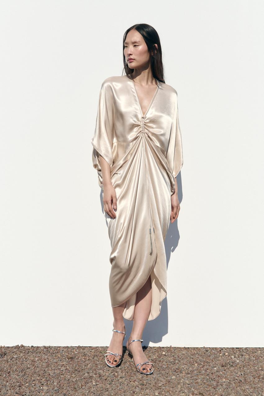 SATIN TUNIC DRESS - Silver | ZARA India