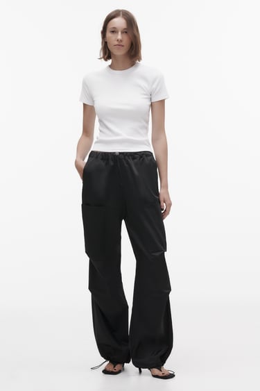 Image 0 of SATIN EFFECT CARGO PANTS from Zara