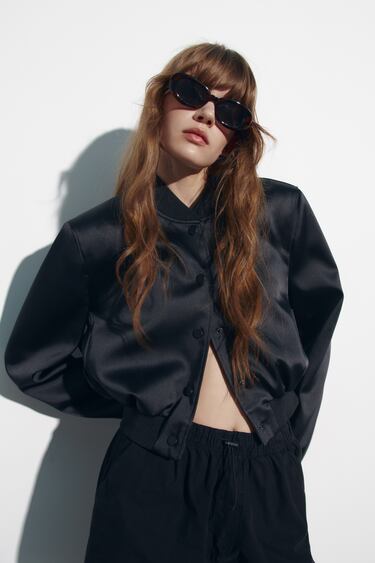 Image 0 of SATIN EFFECT CROP BOMBER from Zara