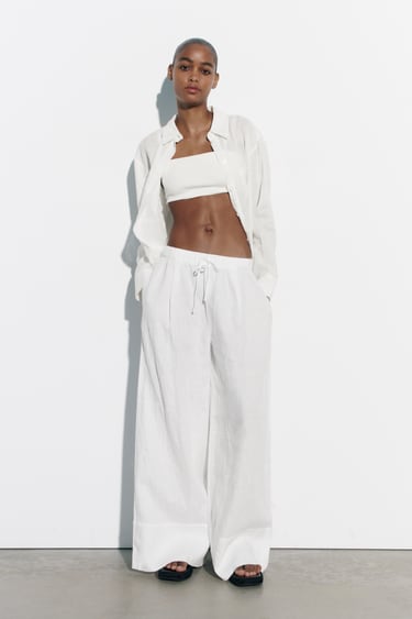 Image 0 of LINEN PALAZZO TROUSERS from Zara