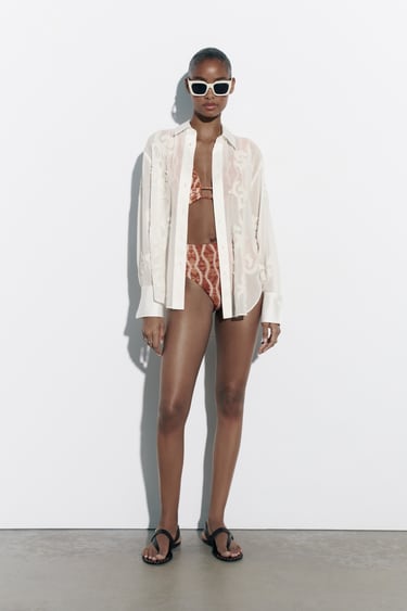 Image 0 of EMBROIDERED SEMI-SHEER BLOUSE from Zara