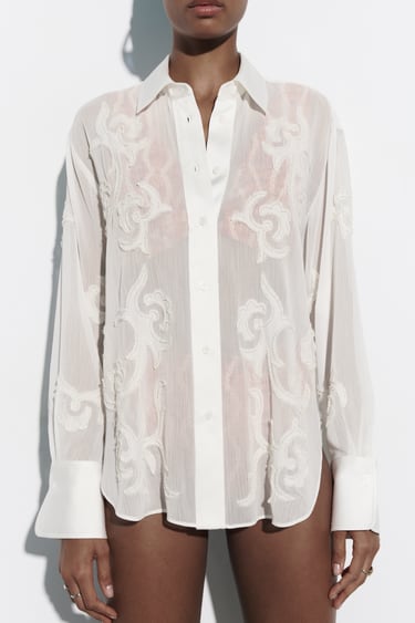 Image 0 of SEMI-SHEER EMBROIDERED BLOUSE from Zara