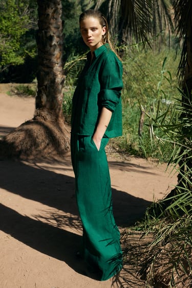 Image 0 of LINEN PALAZZO TROUSERS from Zara