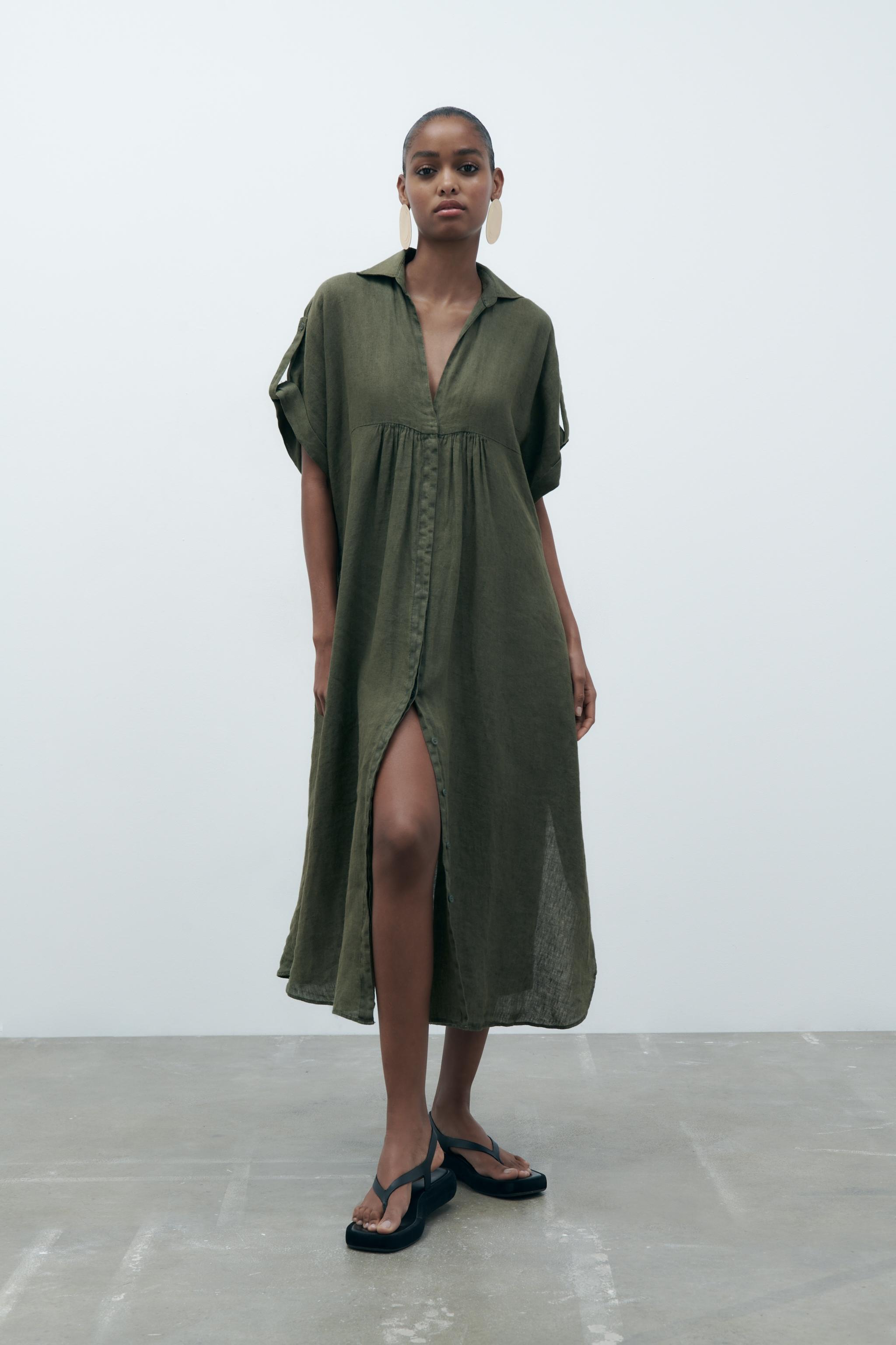 Zara khaki new arrivals linen dress