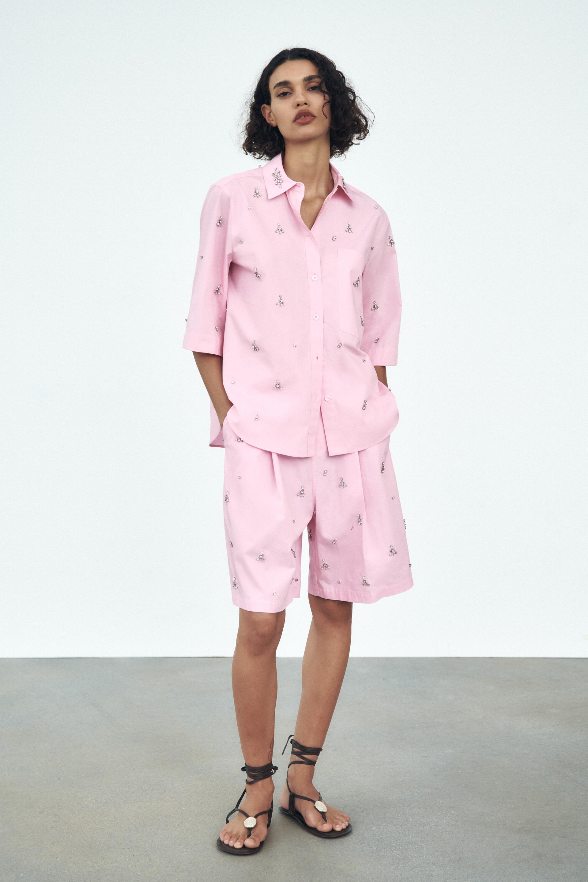 Poplin shirt zara pink Clearance