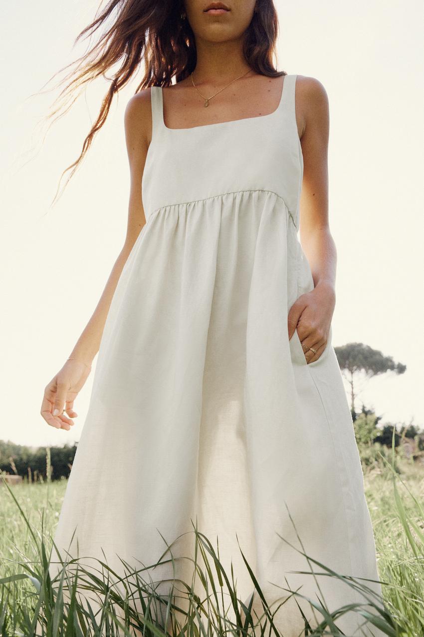 Zara white linen midi dress Clearance