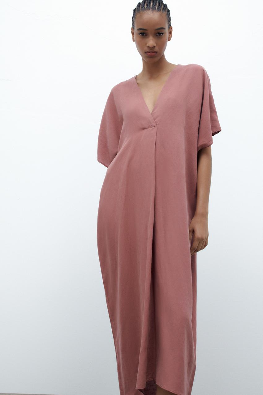 TUNIC DRESS WITH PLEAT - MARSALA | ZARA India