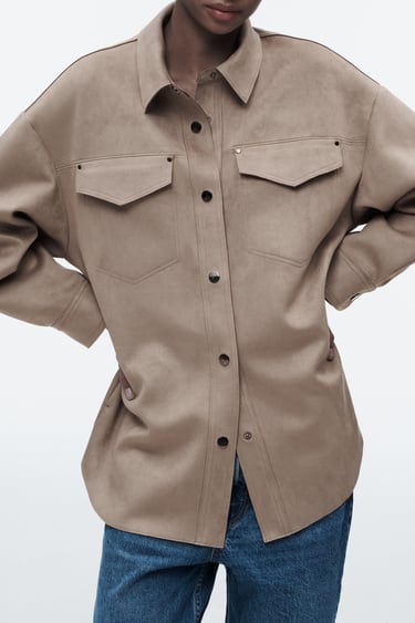 Image 0 of FAUX SUEDE LONG OVERSHIRT from Zara
