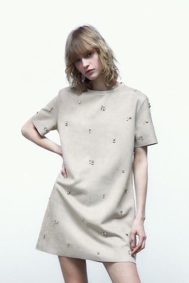 Image 0 of FAUX SUEDE JEWEL DRESS from Zara
