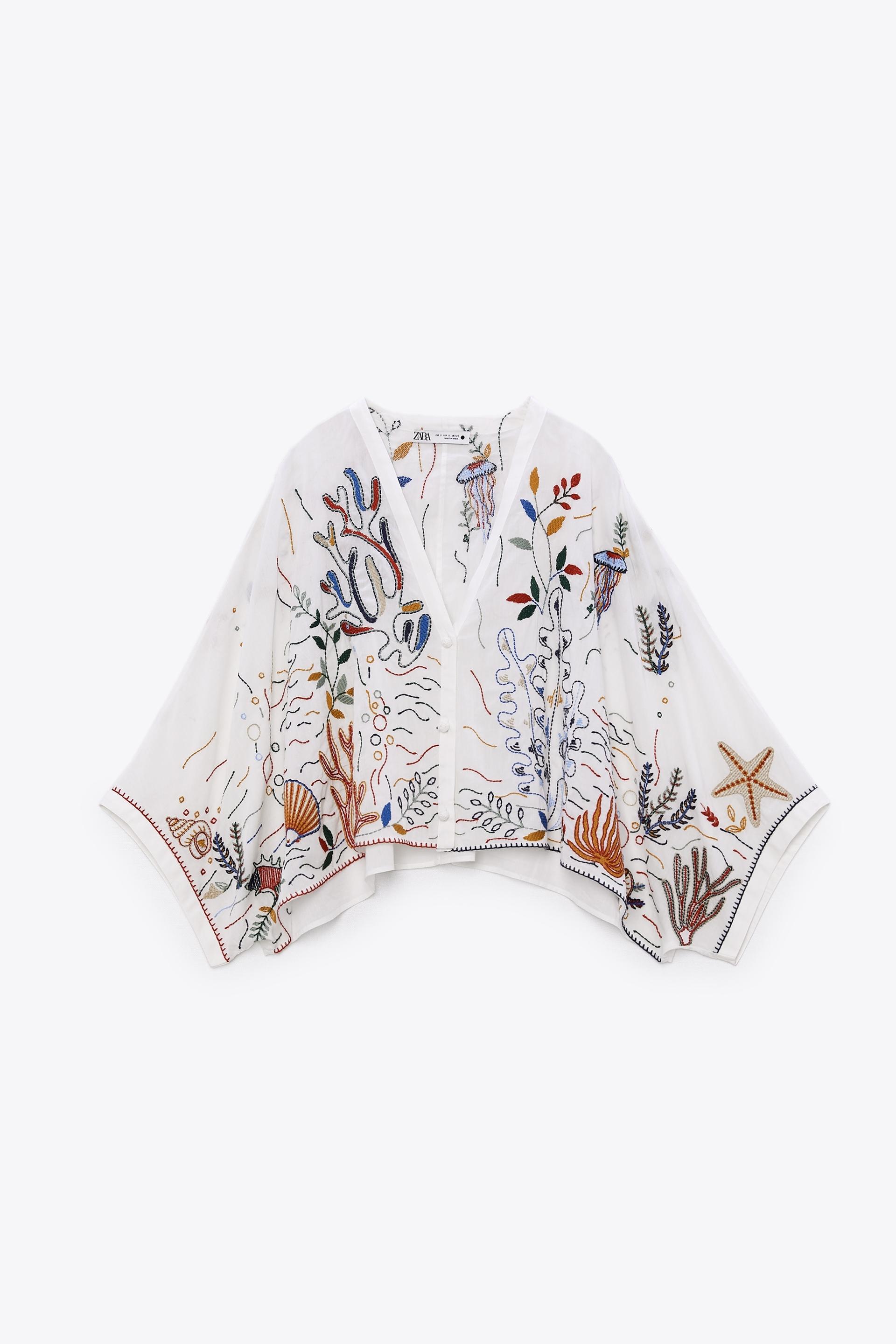 Zara embroidered cotton blouse Clearance