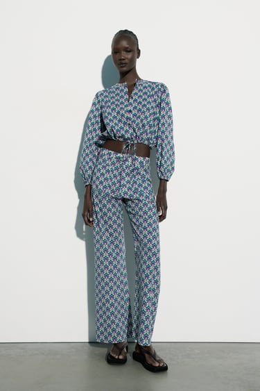 Image 0 of PRINTED COTTON TROUSERS from Zara
